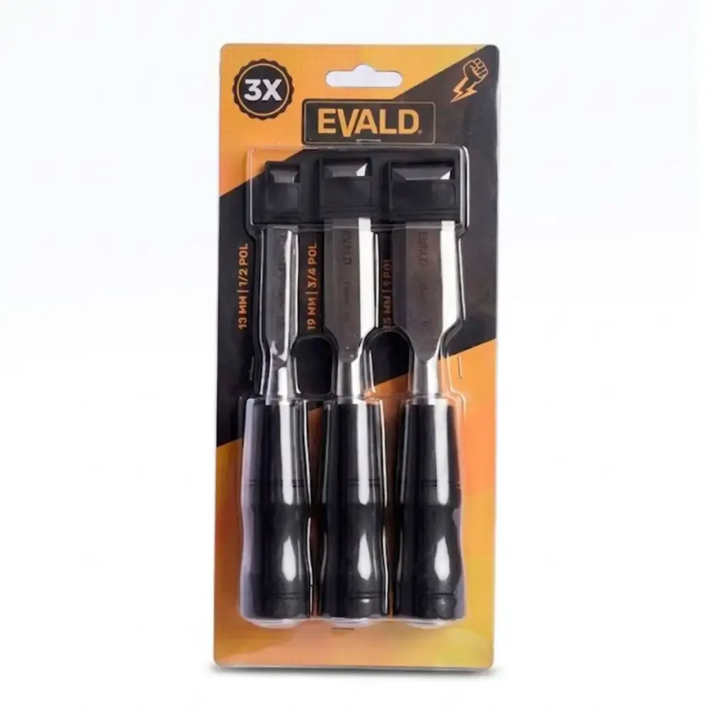 Jogo de formão para madeira kit 3 peças 13 mm, 19 MM e 25 MM Evald — fotografia 3