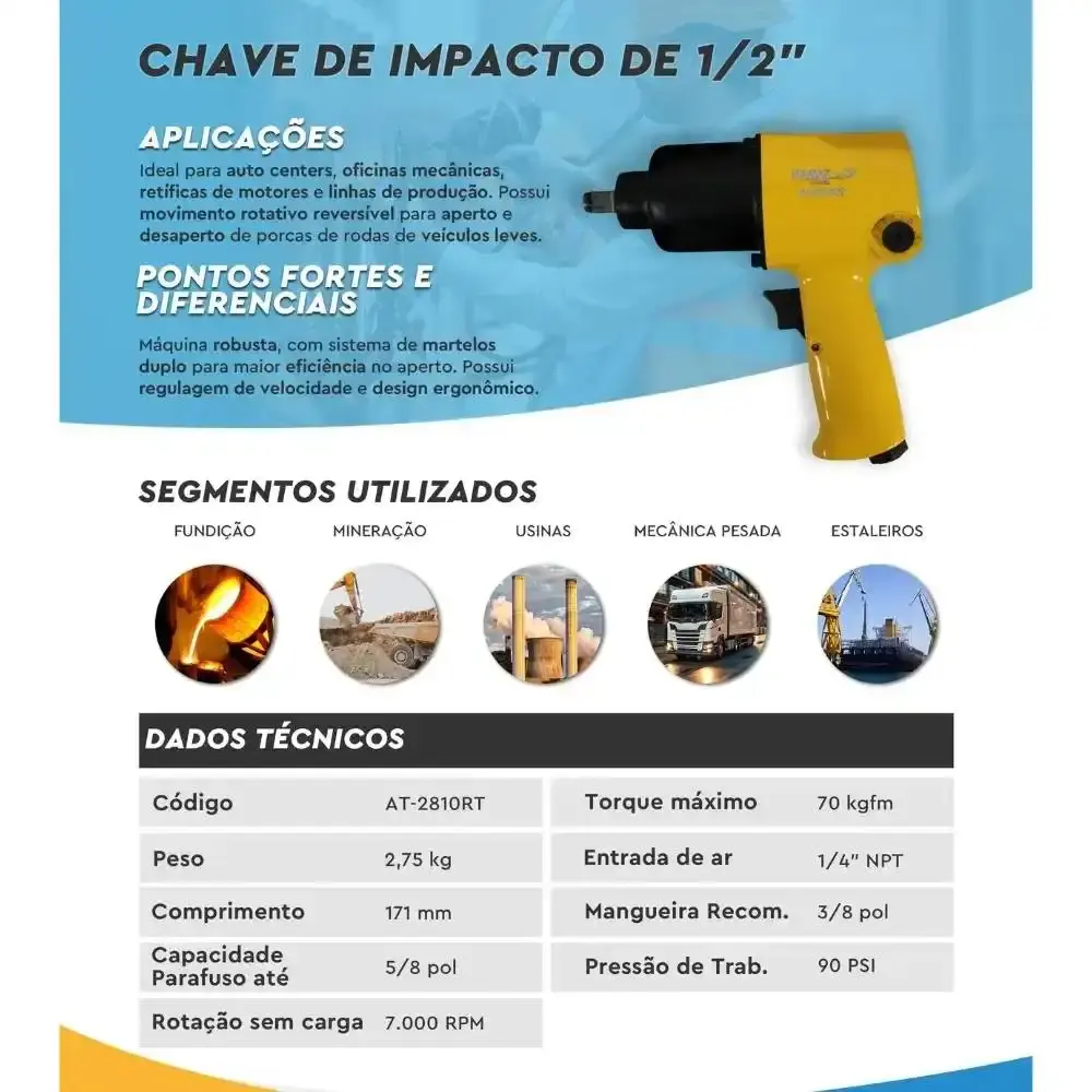 Chave de impacto pneumática 1/2 POL 70KGFM AT2810RT Puma — fotografia 5