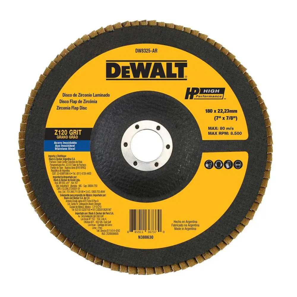Disco flap fibra em cônico G120 7”X7/8” Dewalt — fotografia de referência