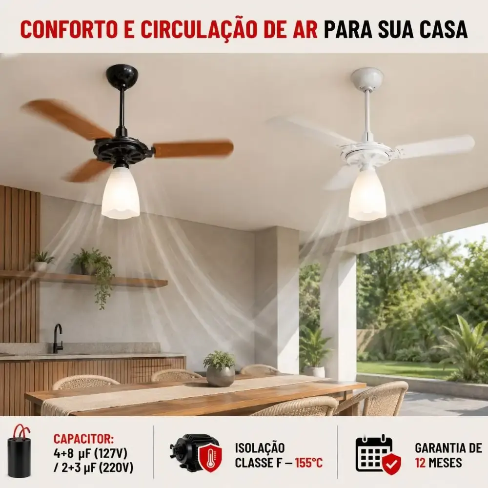 Ventilador de teto aeris 3 pás tulipa aberta casa LYS Branco 110 V — fotografia 5