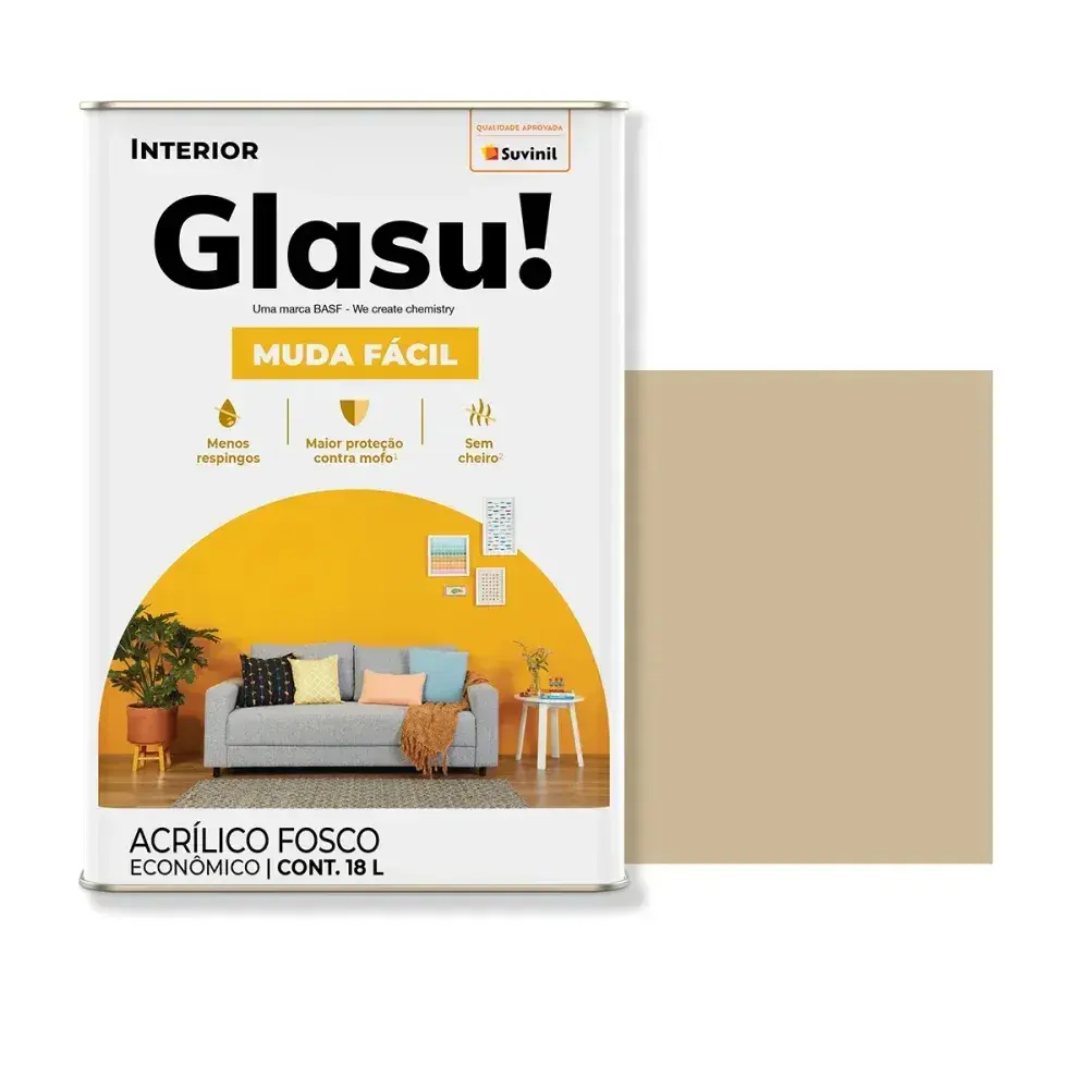 Tinta acrílica muda fácil fosco camurça 18L glasu Suvinil Glasu! — fotografia 2