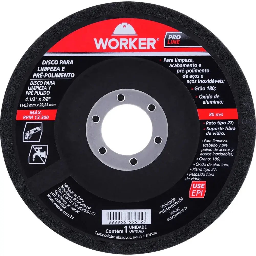 Disco flap para limpeza e pré polimento grão 180 4.1/2” Worker — fotografia 6
