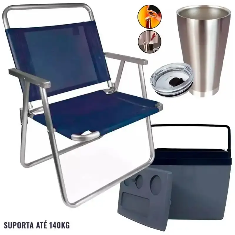 Cadeira de Praia Oversize até 140KG com Caixa Térmica 26L e Copo Térmico Inox MOR