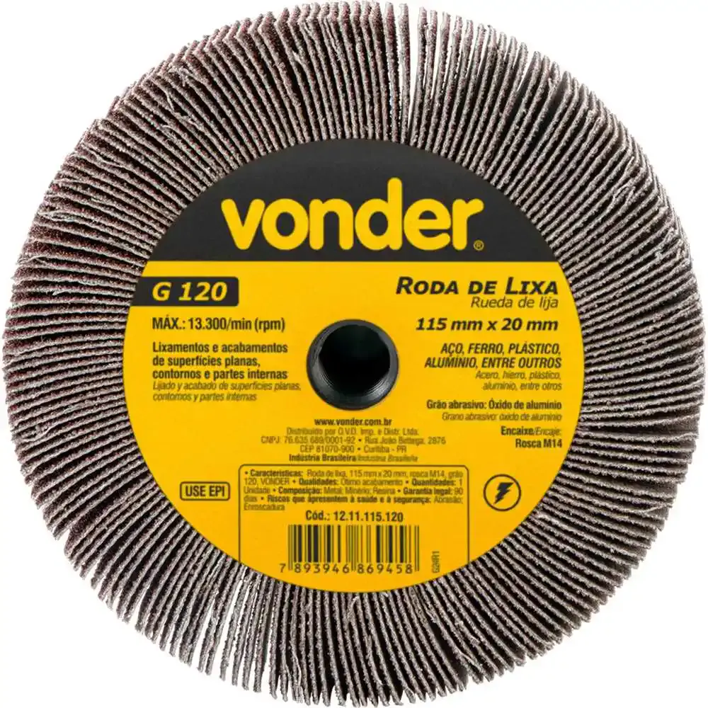 Roda de Lixa 115mm x 20mm M14 Grão 120 VONDER — fotografia de referência
