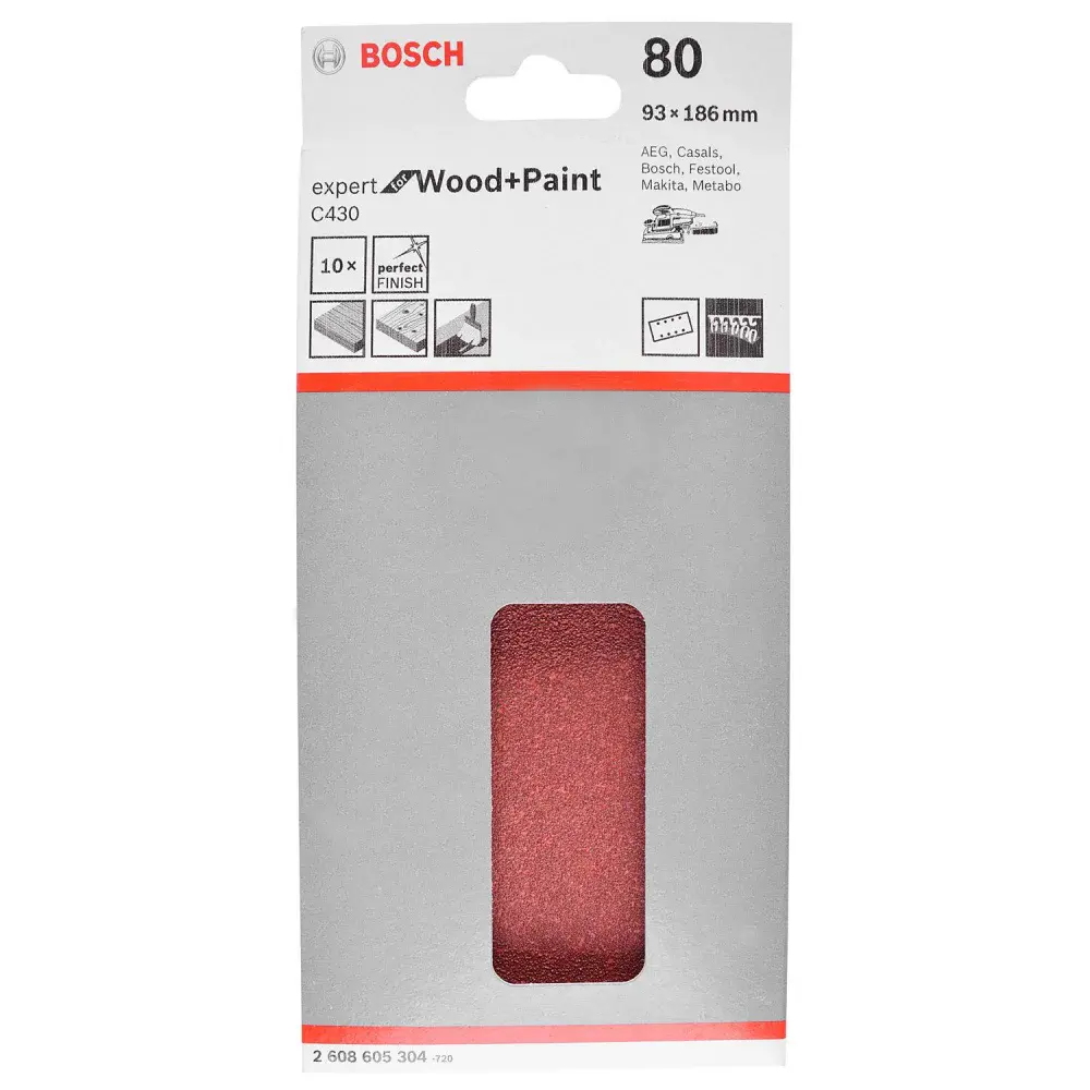 Kit 10 folhas de lixa com velcro 93X185MM P80 expert Bosch — fotografia 2
