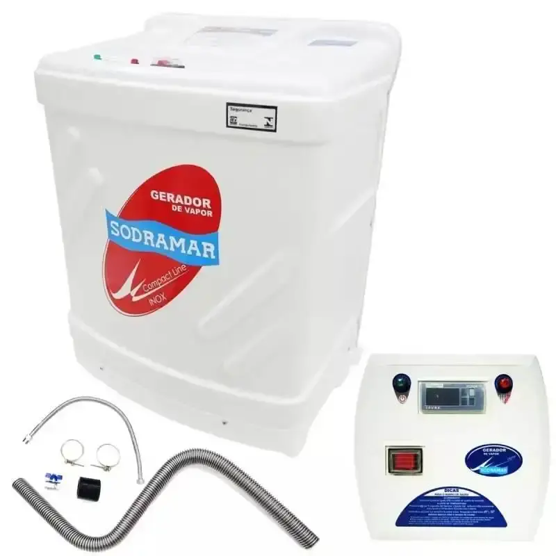 Gerador de Vapor Inox para Sauna 12.0Kw 220V Trifásico c/ Quadro Digital e Kit Acessórios SODRAMAR — fotografia de referência