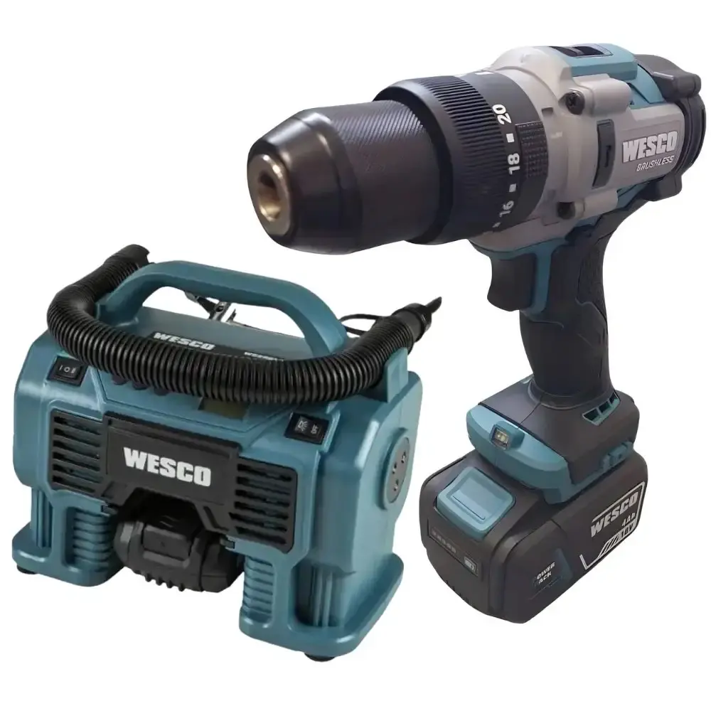 Parafusadeira de impacto 18V 1/2POL e compressor de ar 160PSI com bateria Wesco — fotografia de referência