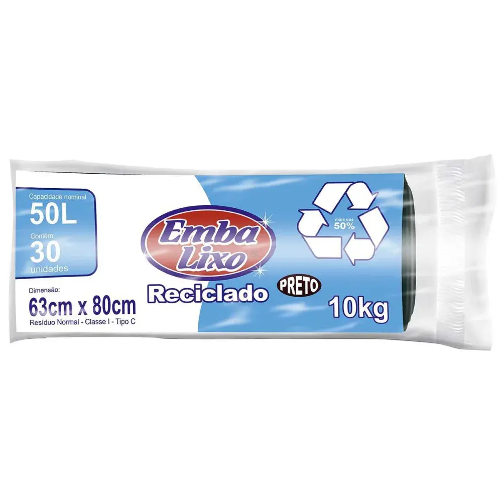 Saco de lixo rolo 50L preto 30 peç Embalixo