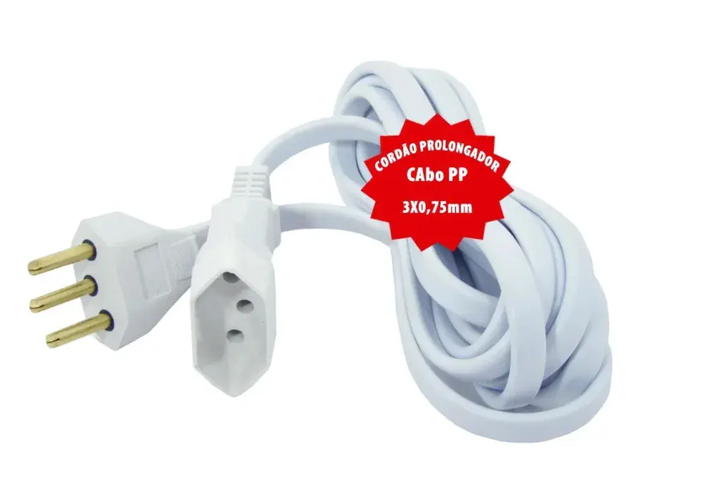 Cordão prolongador pp 3X0,75MM 10 metros branco lider plus — fotografia de referência