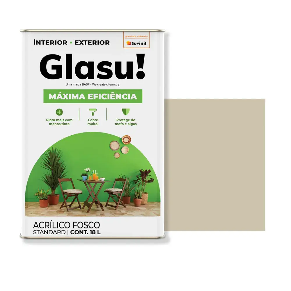 Tinta acrílica máxima eficiência fosco palha 18L glasu Suvinil Glasu!
