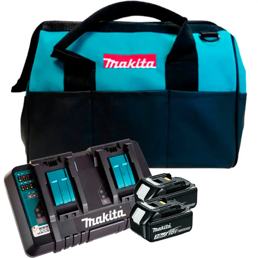 Kit baterias 3AH 18V com carregador duplo Makita 220 V — fotografia de referência