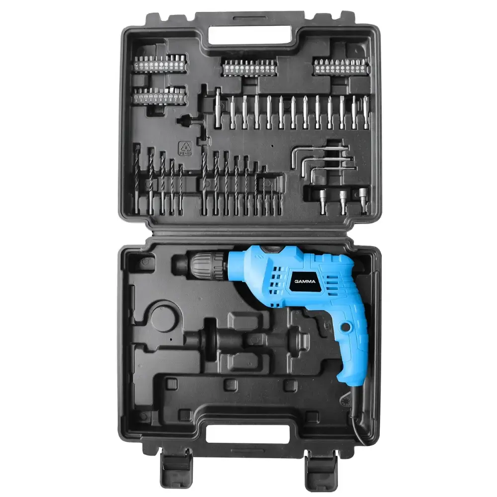 Furadeira de impacto 650W 10MM com kit de ponteiras Gamma 110 V — fotografia de referência
