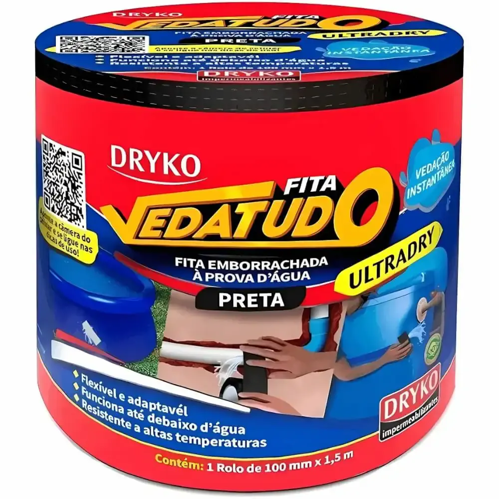 Fita adesiva emborrachada vedatudo ultradry preta Dryko