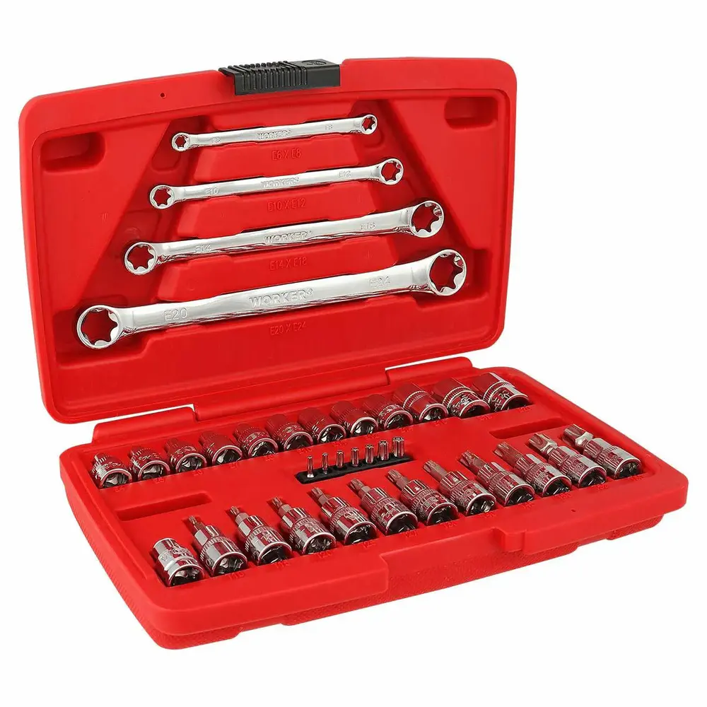 Jogo de soquetes, chaves e bits e-torx - 35 peç Worker — fotografia 6