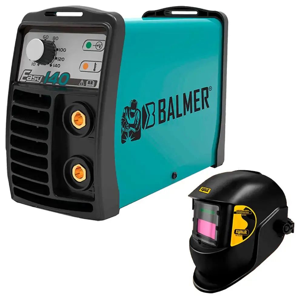 Kit máquina de solda inversora 140A easy 140 220V Balmer + máscara de solda automática — fotografia de referência