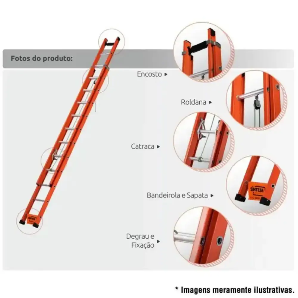 Escada de Fibra de Vidro 25 Degraus Extensível 4.5 x 7.8 Metros EAFD-25 SÍNTESE — fotografia 4
