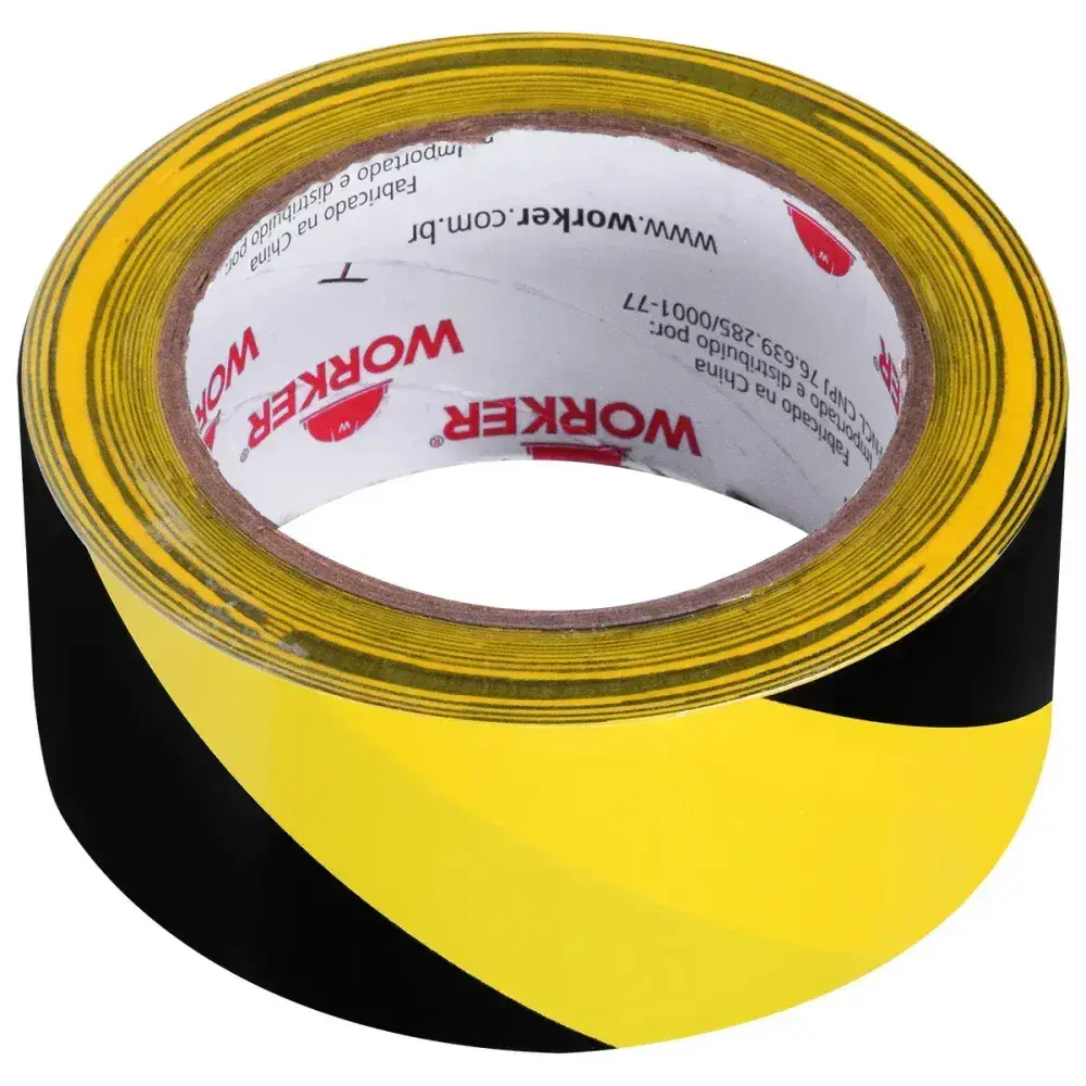 Fita adesiva para demarcação zebrada amarelo e preto 48MM x 30M Worker — fotografia 6