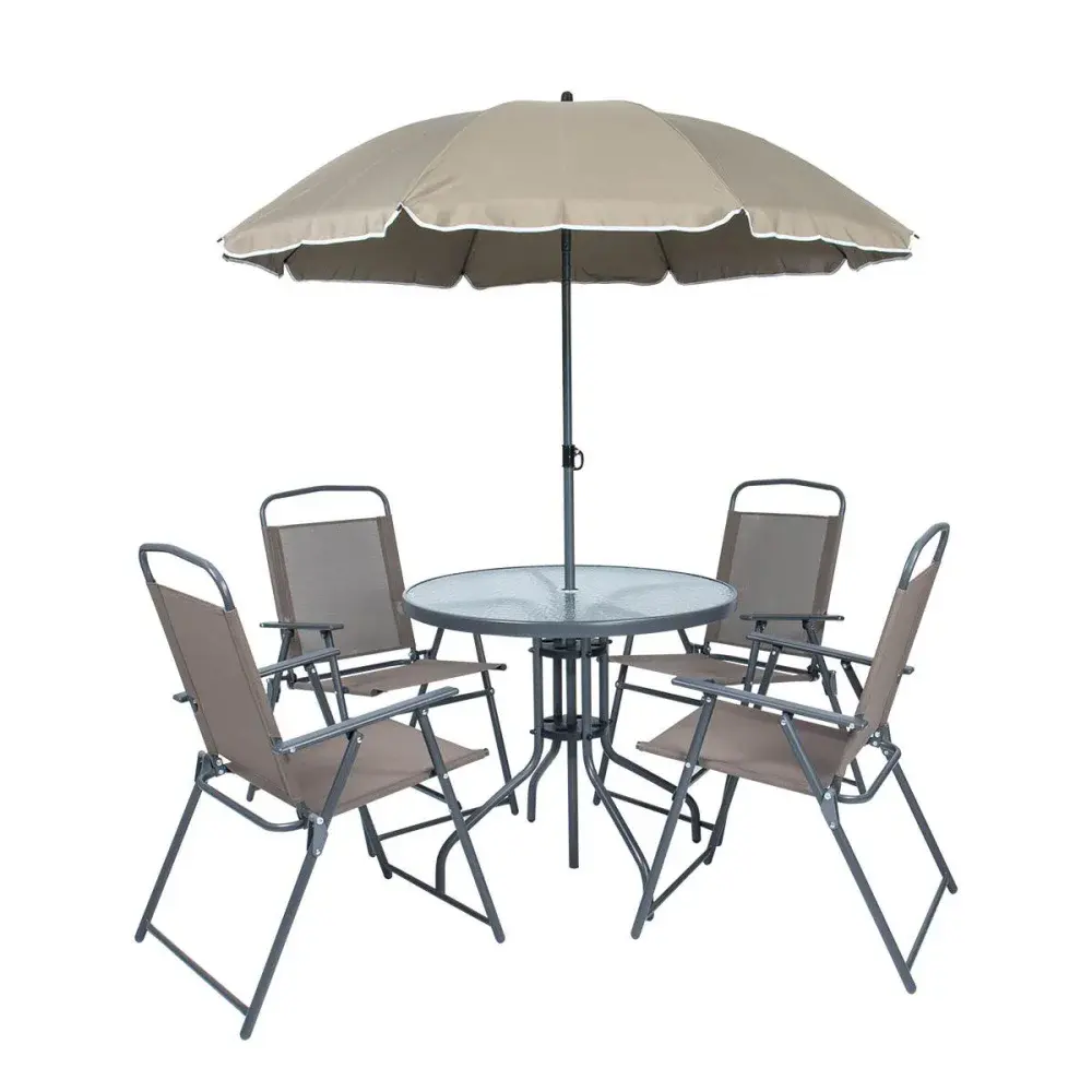 Conjunto de mesa e cadeiras com ombrelone marrom Kala