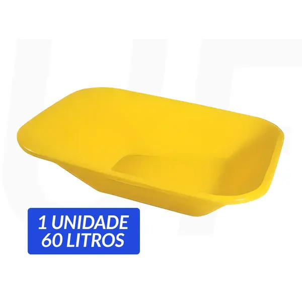 Caçamba plástica para carrinho de mão 60L s/ furo amarelo - Metasul