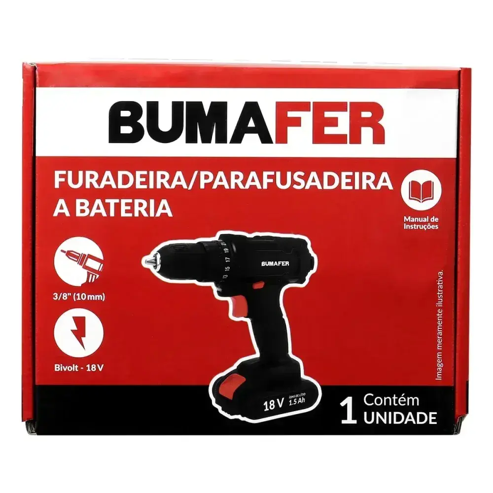 Furadeira parafusadeira 3/8 18V bateria Bumafer — fotografia 9