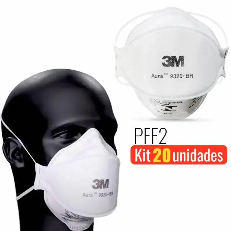 Máscara respirador PFF-2 aura 9320+BR 3 camadas kit com 20 unidades 3M — fotografia de referência