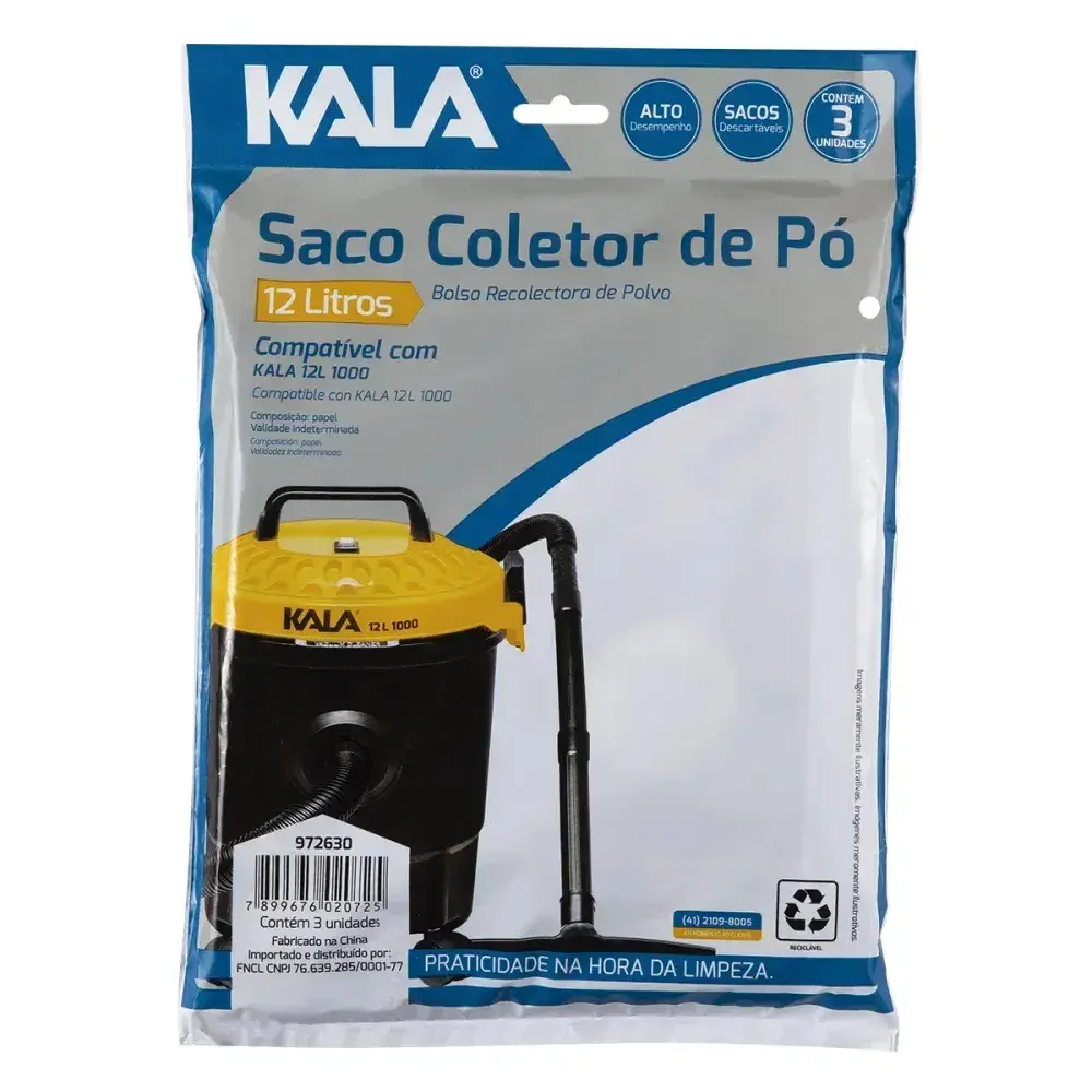Saco coletor de pó para aspirador 12L 3 peç Kala — fotografia 3