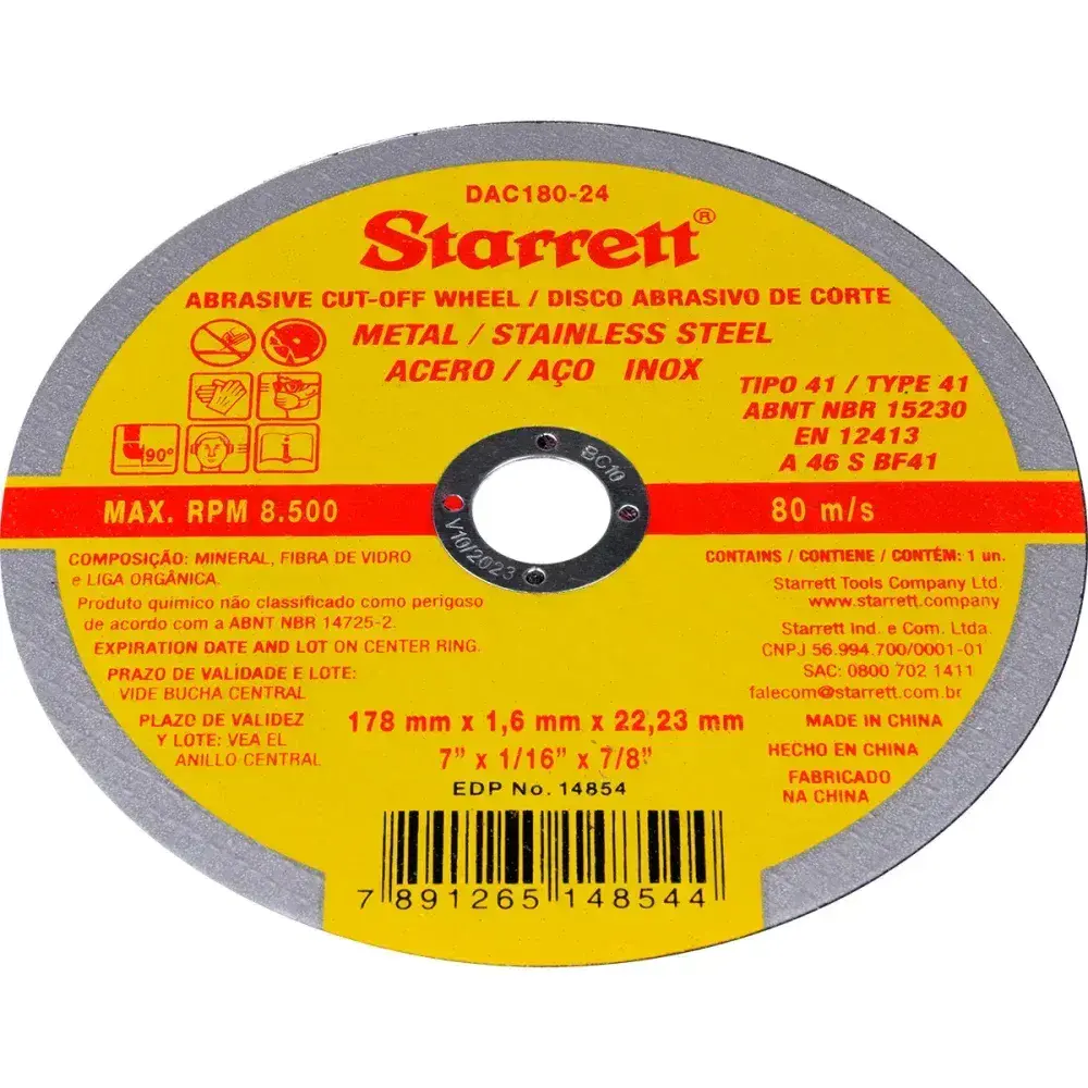 Disco abrasivo de corte fino para aço inox 7 1,6MM Starrett — fotografia 8