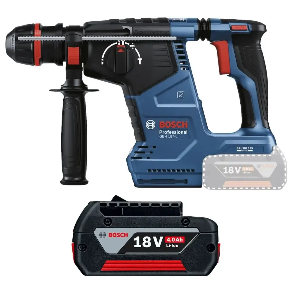 Martelete plus 18V 3KG GBH 187-LI brushless com bateria 4AH Bosch — fotografia 3