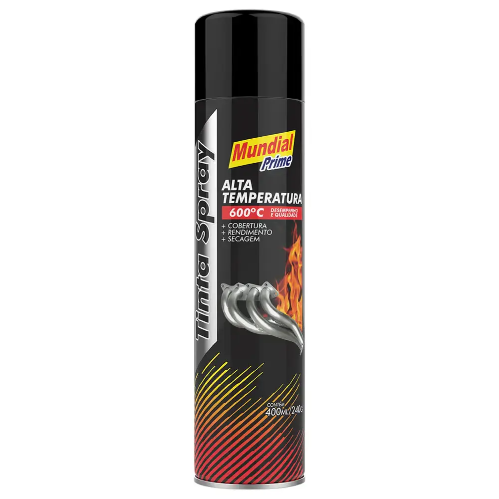 Tinta spray alta temperatura preto fosco 400ML AE01000100 Mundial prime