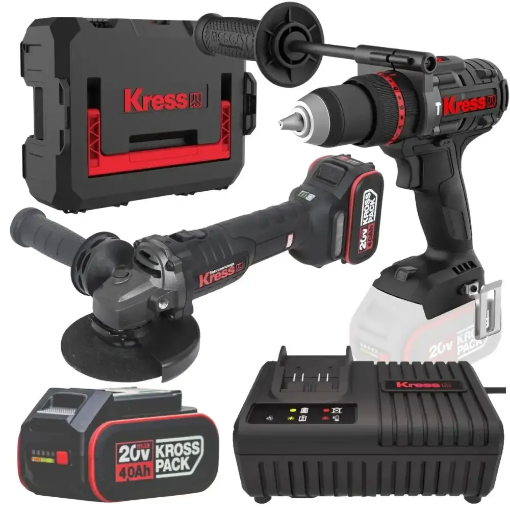 Esmerilhadeira angular 5 POL e parafusadeira impacto 1/2 POL com 2 baterias 20V e carregador Kress