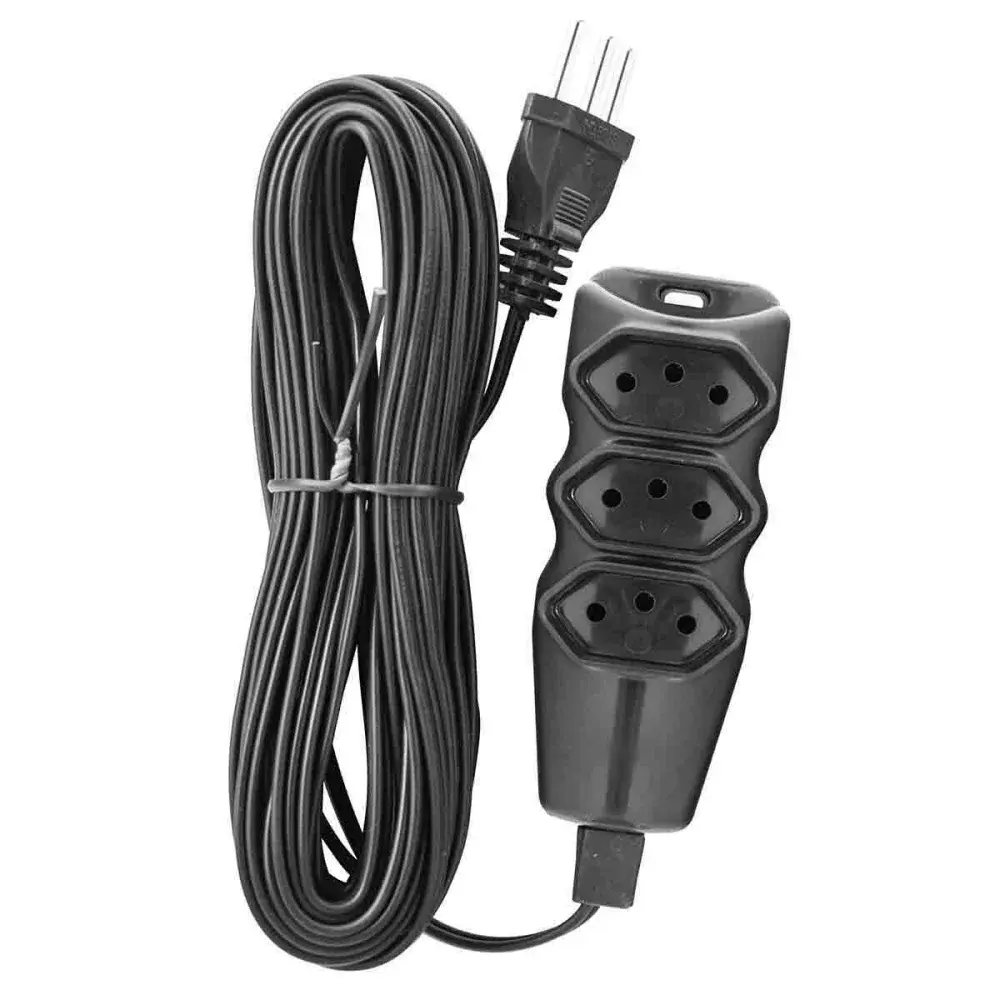 Extensão elétrica cabo pp plano preto 2P+T 10A 3M bivolt Liege — fotografia de referência