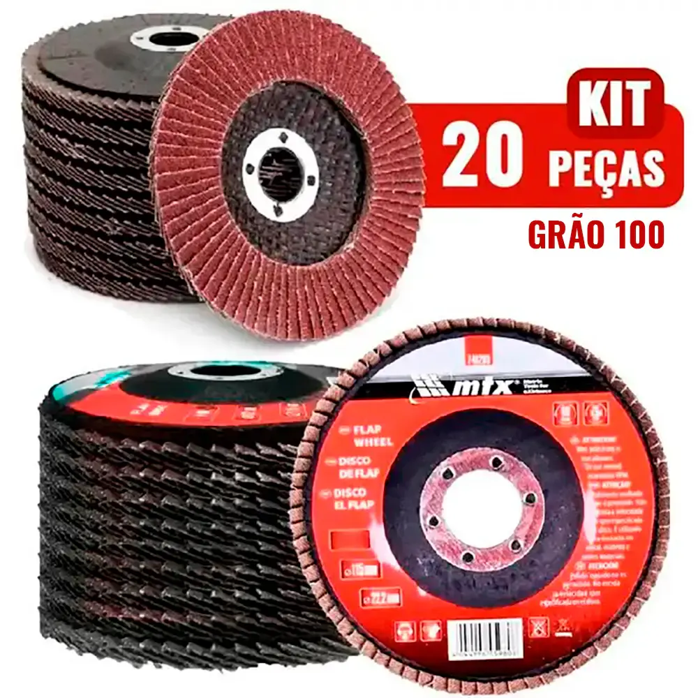 Disco de lixa flap 4.1/2 POL grana 100 kit 20 unidades MTX — fotografia de referência