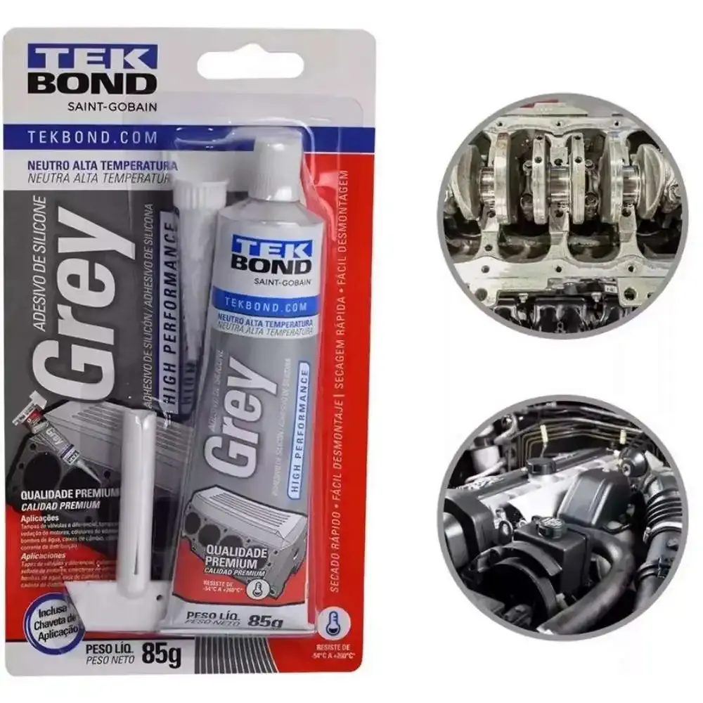 Silicone para alta temperatura vedação cinza 85G Tekbond — fotografia 3