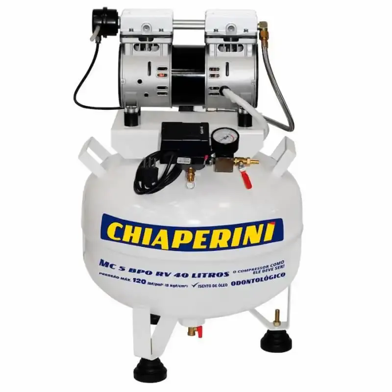 Compressor odontológico 5,2 pés 40 litros sem óleo MC 5 BPO RV Chiaperini 110 V