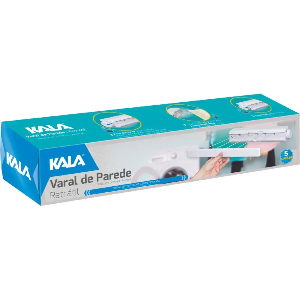 Varal de parede com 5 cordas retrátil 37X7X7CM Kala — fotografia 3