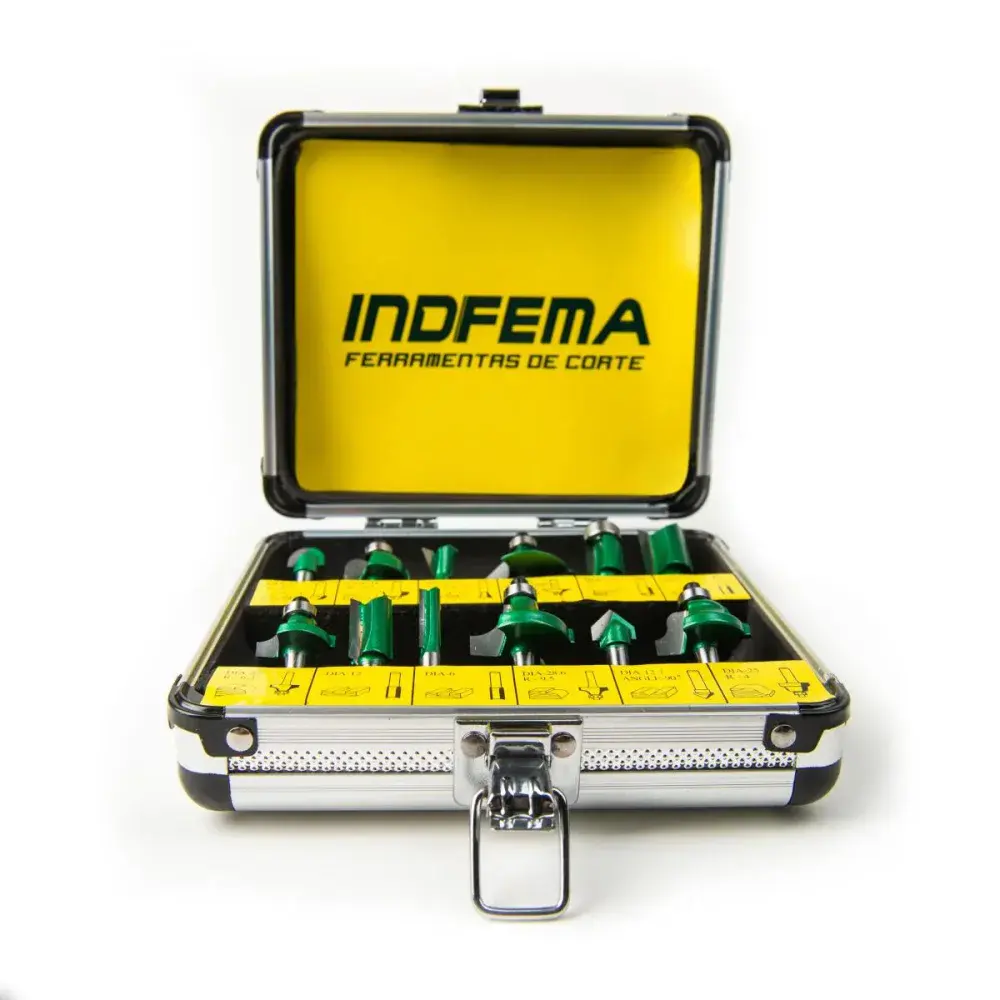 Kit de 12 fresas hw para tupia 6MM com maleta Indfema 6410.01 — fotografia 7