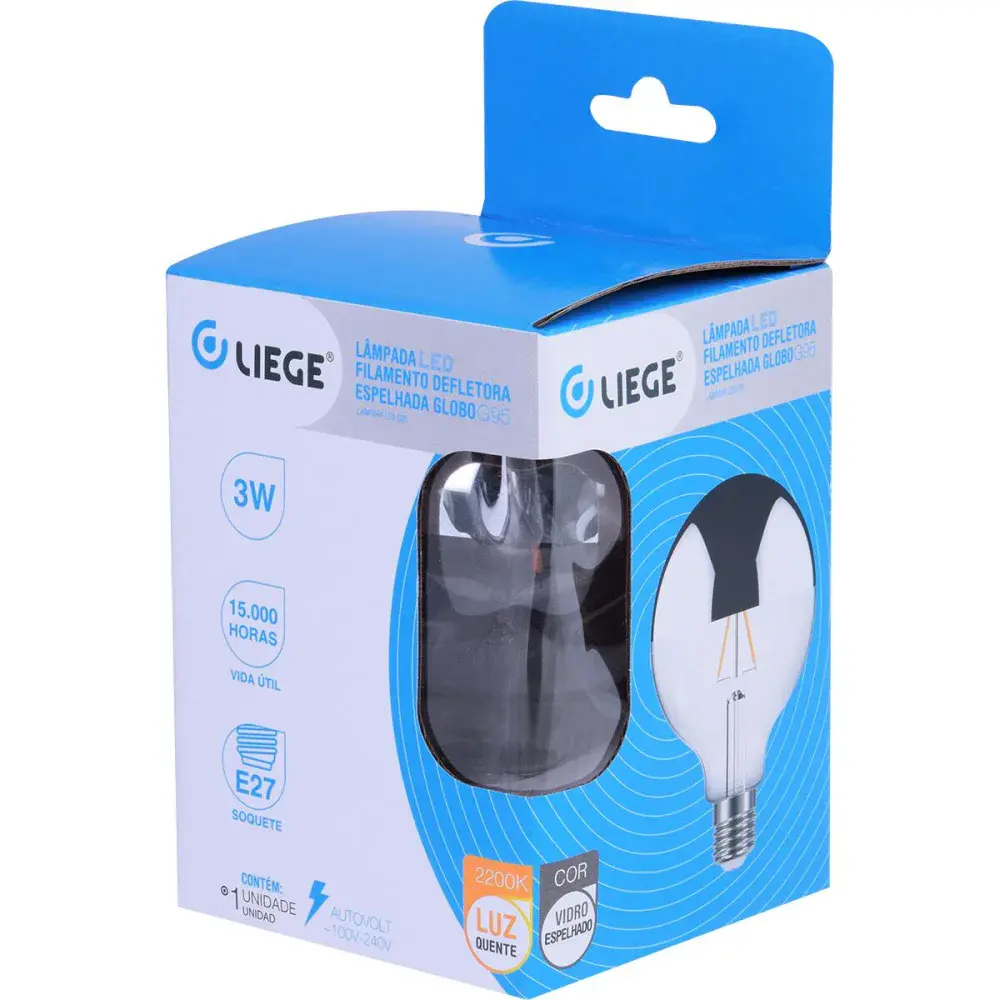 Lâmpada led filamento espelhado globo G95 bivolt Liege — fotografia 5