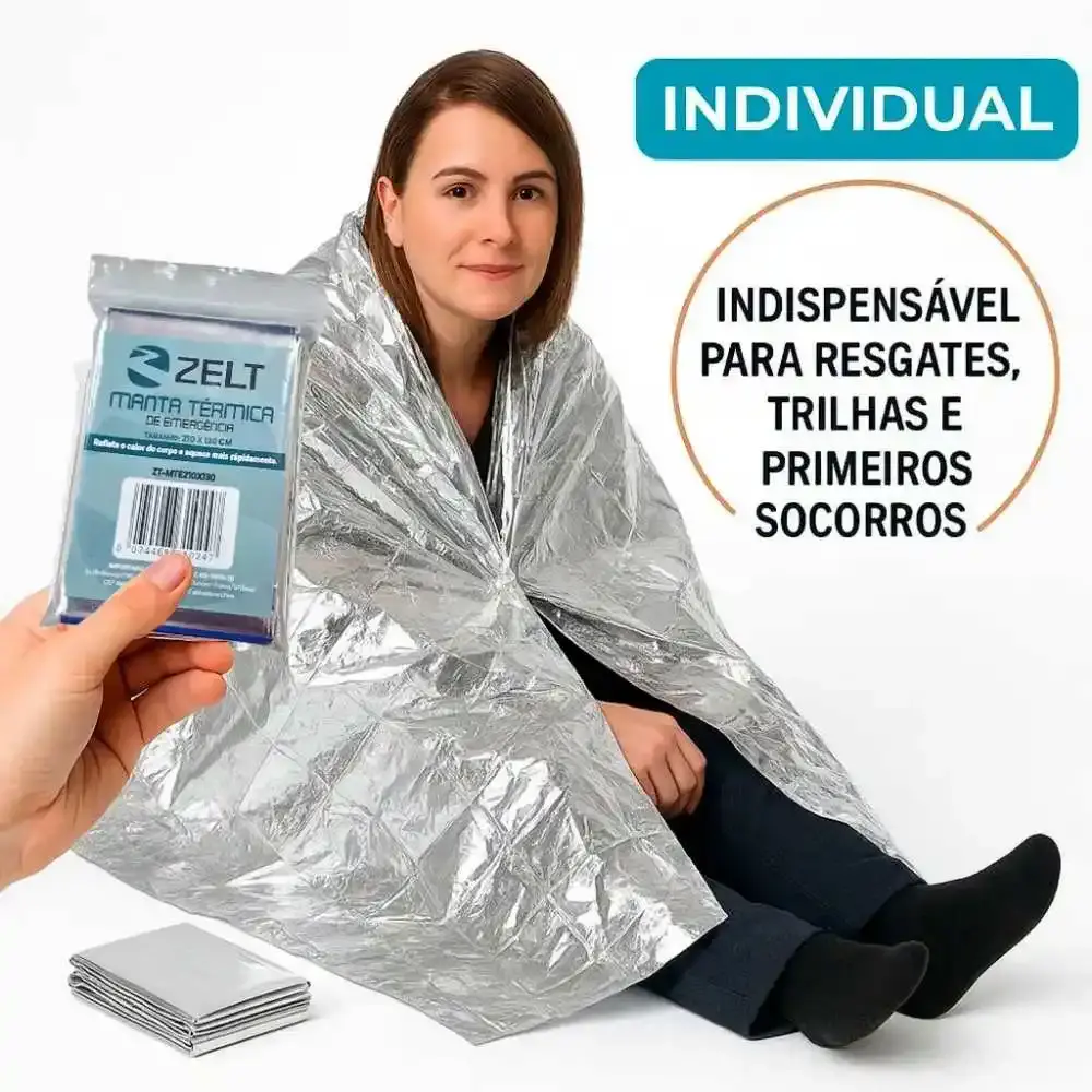 Manta Térmica Aluminizada 210 × 130 cm para Resgate e Camping 5 Unidades — ZELT — fotografia 4