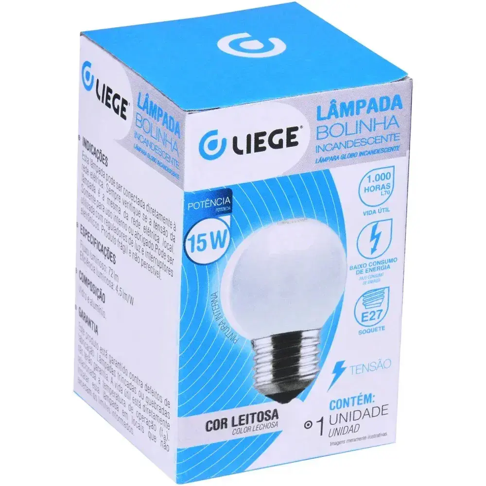 Lâmpada bolinha 15W E27 leitosa incandescente Liege 127V — fotografia 7
