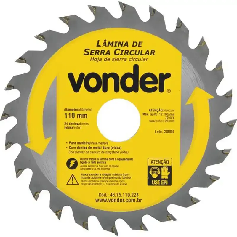 Serra Circular de Widea 4.3/8 POL 110MM x 20MM 24 Dentes VONDER — fotografia de referência