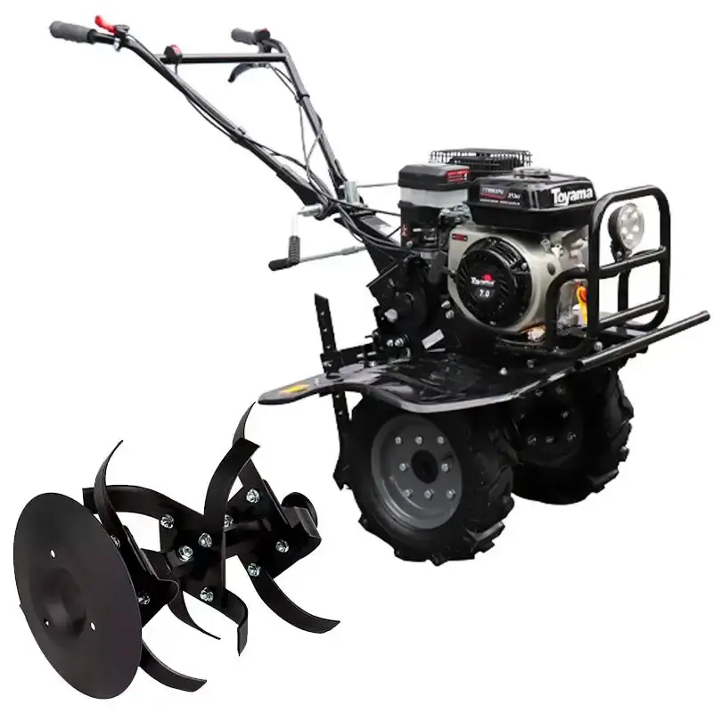 Motocultivador à gasolina 4T 7 HP TT90R-XP-U 701-012 Toyama + carreta basculante tobatta 1300 R8 preta maquinafort — fotografia 3