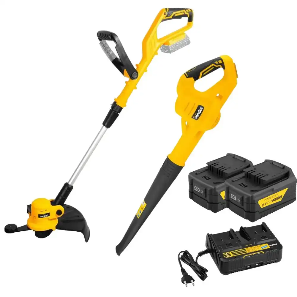 Kit aparador de grama e soprador de folhas com 2 baterias 5AH e carregador duplo bivolt Vonder