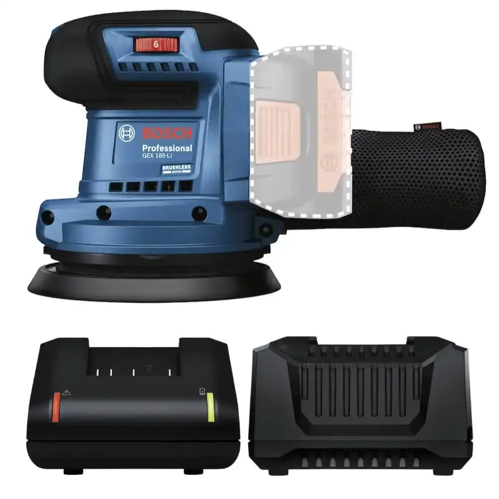 Lixadeira roto orbital 18V GEX 185-LI com 2 baterias 18V e carregador bivolt Bosch — fotografia 4