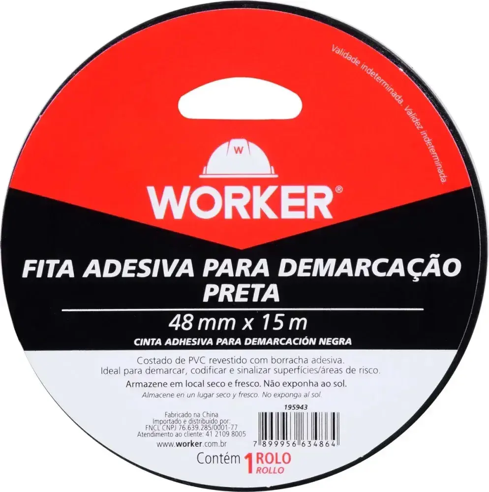Fita adesiva para demarcação 48MMX15M preta Worker — fotografia 10