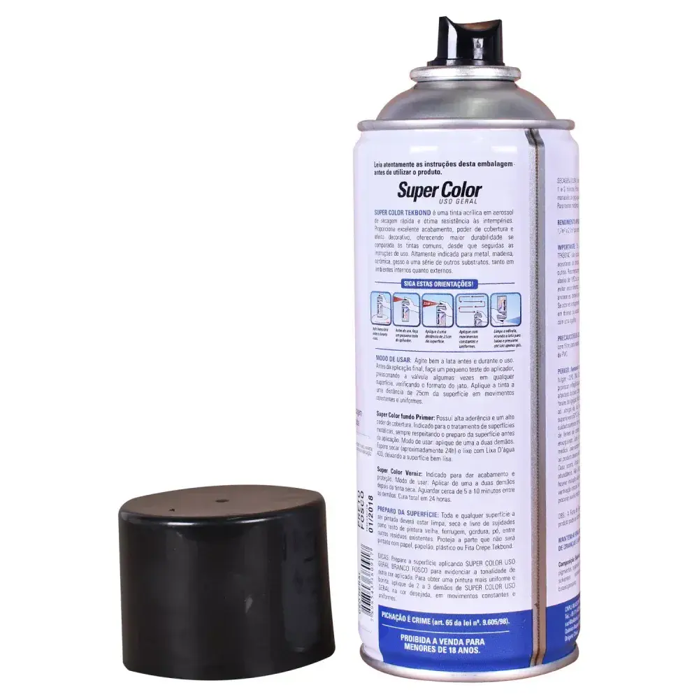 Tinta spray super color preto fosco 350ML Tekbond — fotografia 7