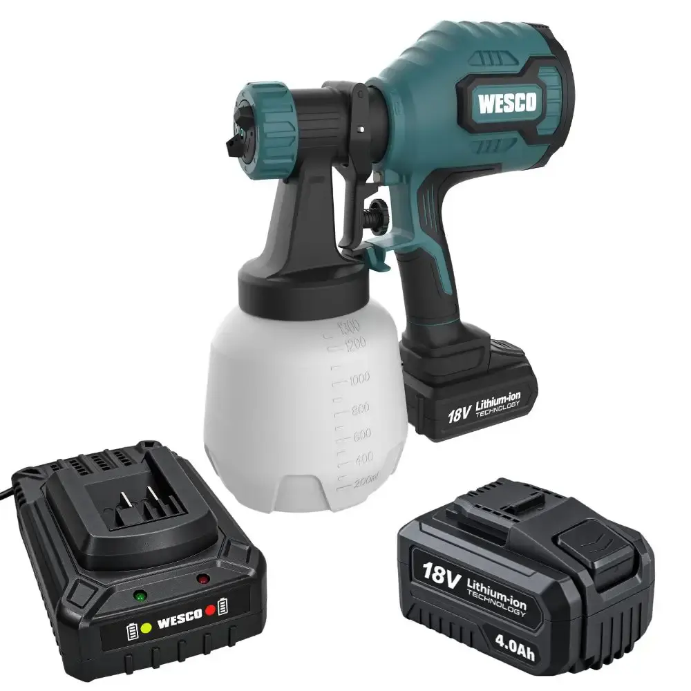 Pistola de pintura a bateria 18V WS9940 com bateria e carregador WS9969 Wesco — fotografia de referência