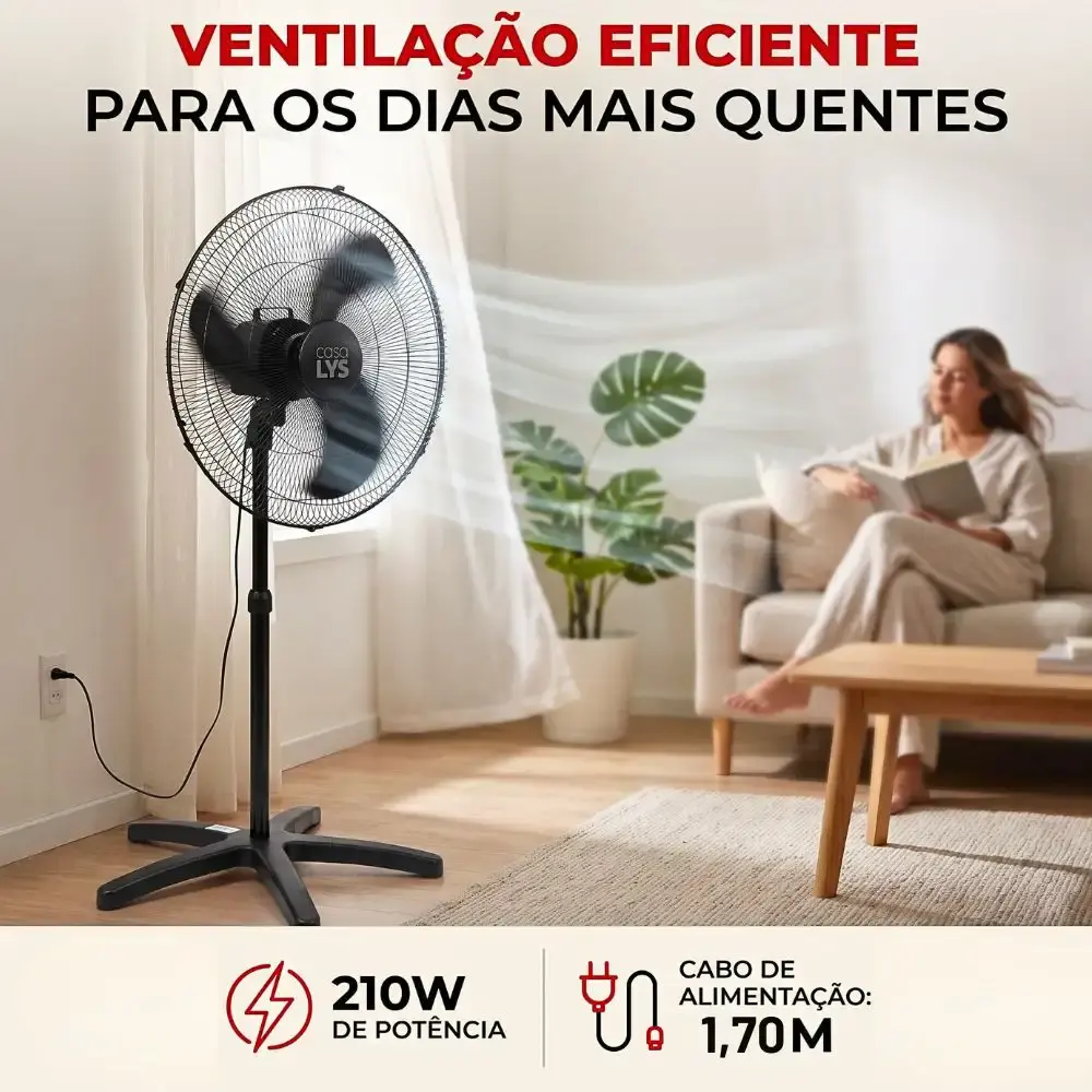 Ventilador de coluna oscilante vellum 60 CM 210W bivolt com chave seletora casa LYS — fotografia 5