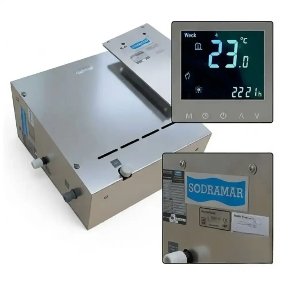 Sauna a vapor steam inox 12KW mono com comando touch wifi 12KW steam inox 220V Sodramar — fotografia 5