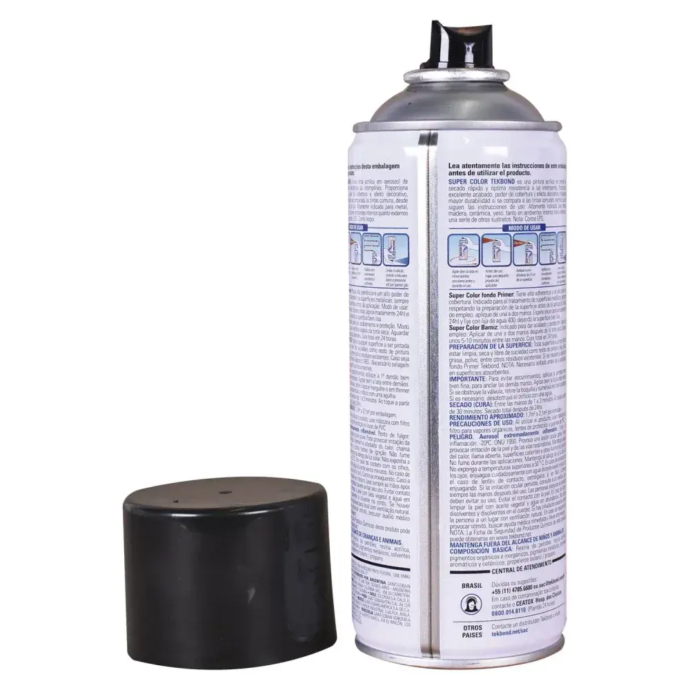 Tinta spray super color preto brilho 350ML Tekbond — fotografia 7
