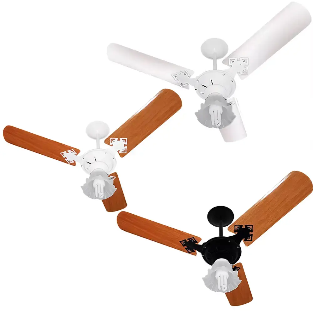 Ventilador de teto 3 pás 130W com lustre várias cores Venti-delta 220 V Branco e Mogno — fotografia de referência